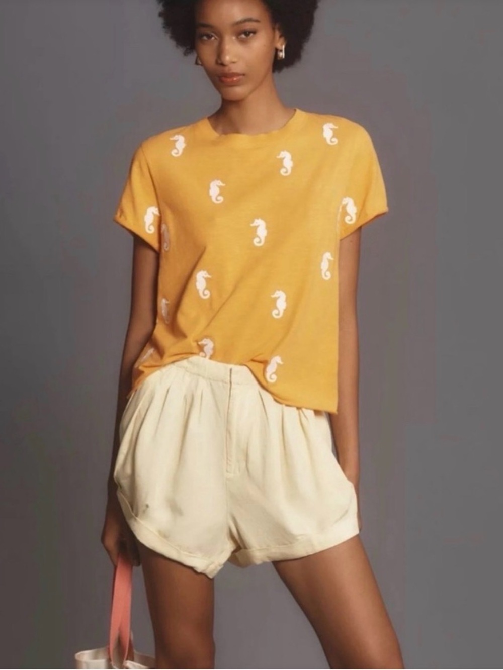 Anthropologie Maeve Orange Seahorse Caitlin Boxy T Shirt Top Size Medium Petite